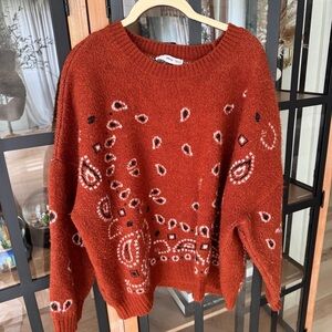 Mango Bandana knit sweater crewneck plus curve western rust rodeo